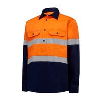 Hard Yakka Hi Vis L/Slv H/Weight Closed Front 2 Tone Cotton Drill Shirt W/Tape